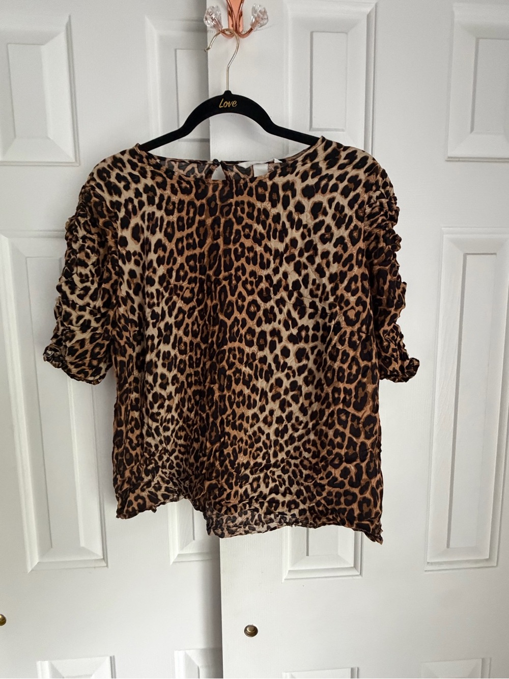 H&M Leopard Print Short Sleeve Blouse - Brown Black